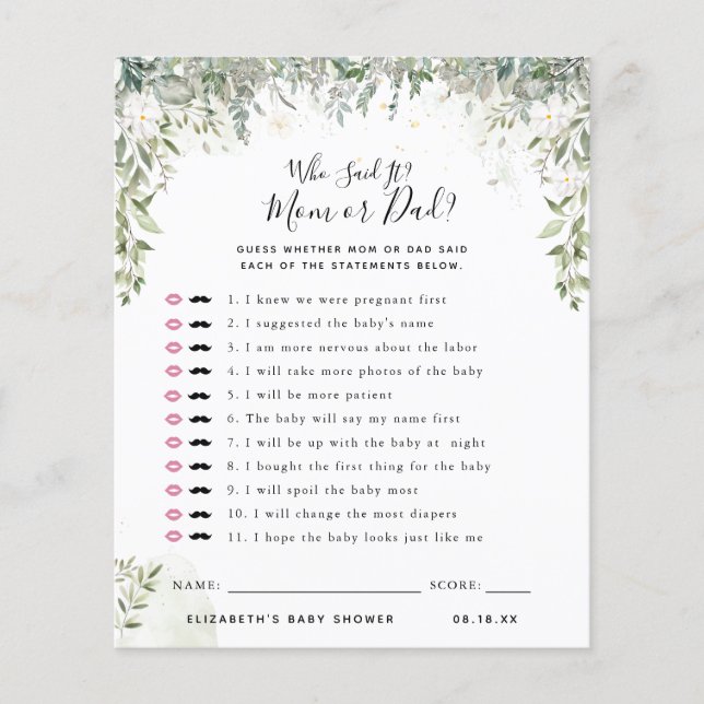 Lámina ¿Quién lo dijo? | Juego para Baby Shower (Anverso)