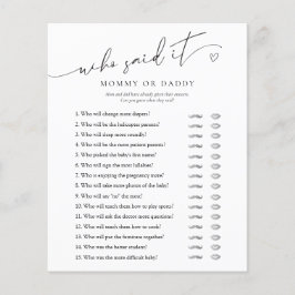 Lámina Quién lo dijo mami o papi Minimalista Baby Shower