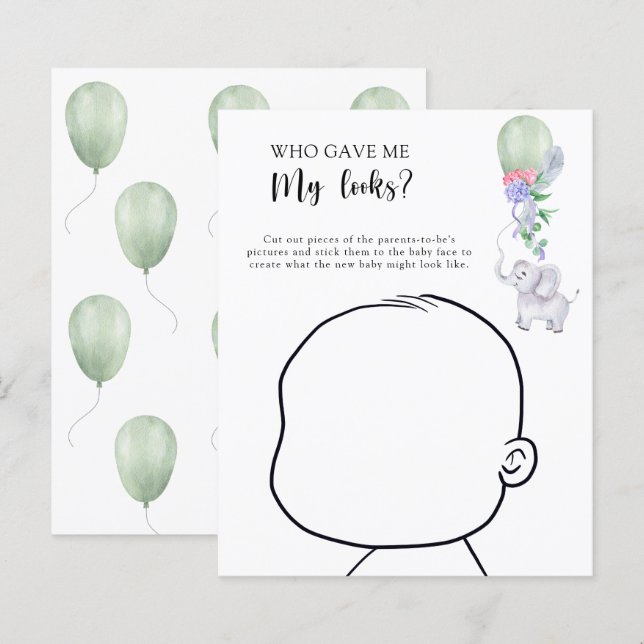 Lámina ¿Quién me dio mi aspecto juego de baby shower (Anverso / Reverso)