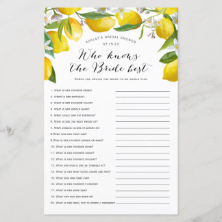 Lámina Quién mejor conoce a la novia, juegos de Lemon Bri