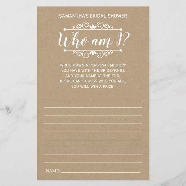 Lámina ¿Quién soy? Degustación de novias juego rústico es (Anverso)