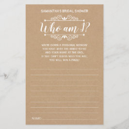Lámina ¿Quién soy? Degustación de novias juego rústico es