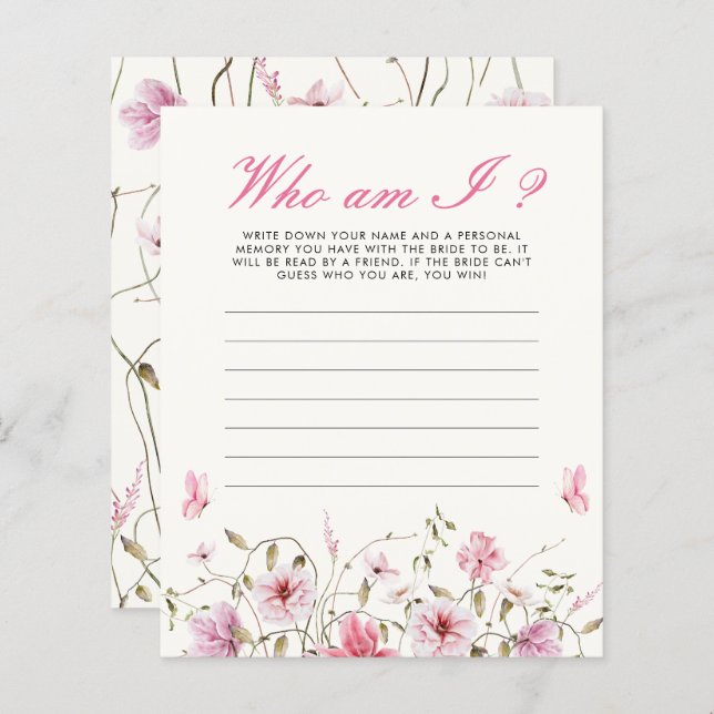 Lámina Quién soy yo mariposas juego de ducha de novia (Anverso / Reverso)