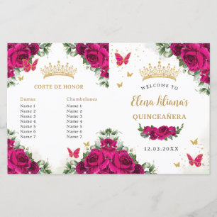 Lámina Quinceañera 15 Fuchsia Pink Floral Gold Program