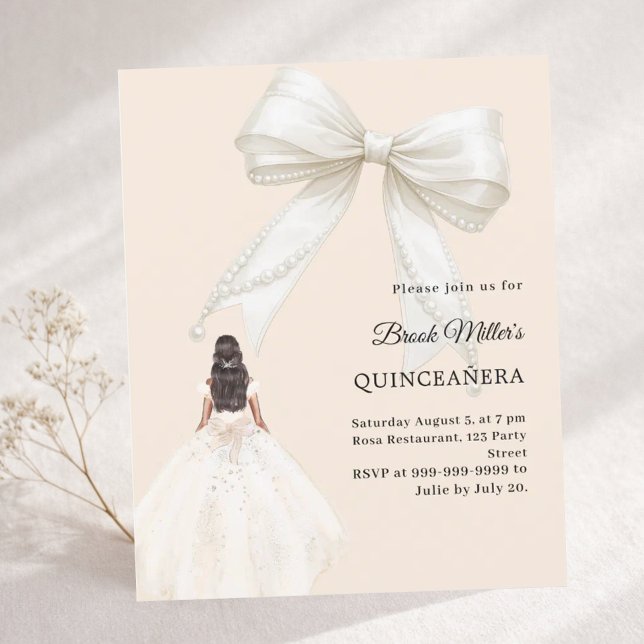 Lámina Quinceanera bow ivory dress gold invitation (Subido por el creador)