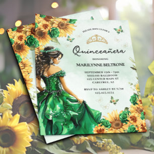 Lámina Quinceañera de Girasoles Mariposas Verde Presupues