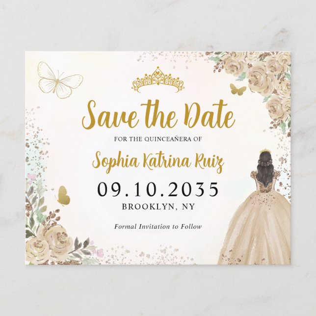 Lámina Quinceanera de oro con luz floral de presupuesto G (Anverso)