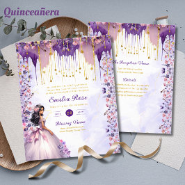 Lámina Quinceanera de oro morado de Rosas florales