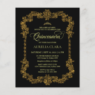 Lámina Quinceanera de oro negro elegante y clásico del pr
