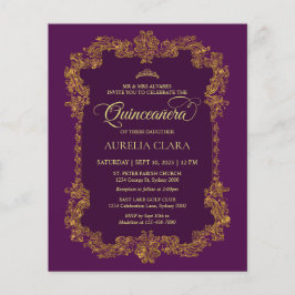 Lámina Quinceanera de oro púrpura elegante clásico de pre