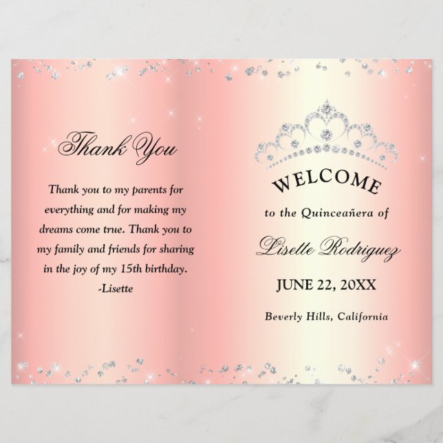 Lámina Quinceanera de oro Rosa (Anverso)