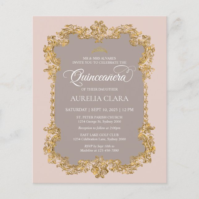 Lámina Quinceanera de oro rosa Rubor elegante (Anverso)