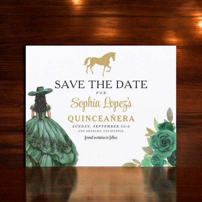 Lámina Quinceanera de oro verde presupuesto Guardar fecha (Subido por el creador)