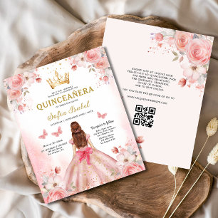 Lámina Quinceañera Económica Rosa Pálido Floral Mariposa