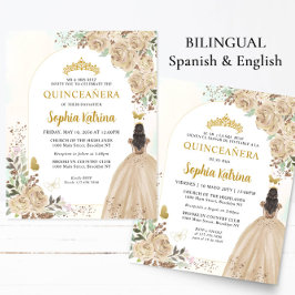 Lámina Quinceanera española BILINGUAL de oro floral de pr