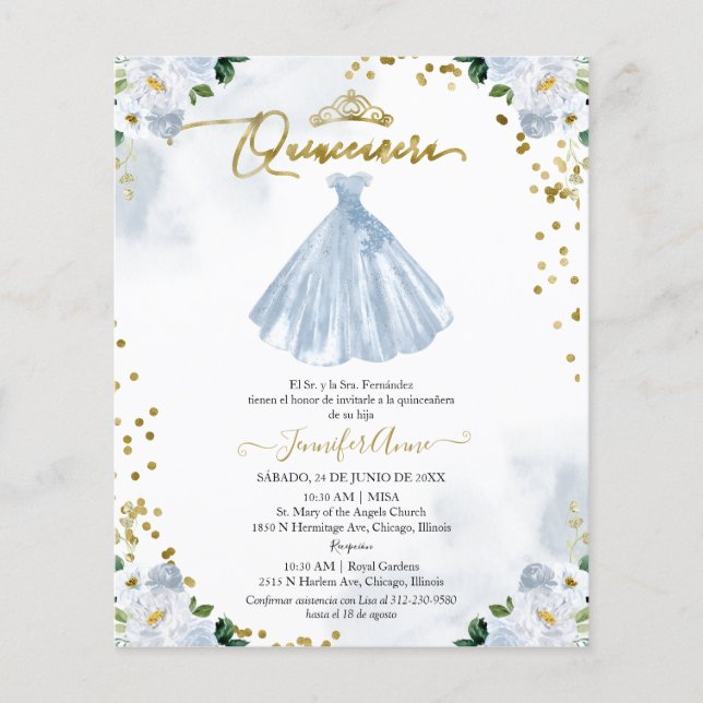 Lámina Quinceanera española presupuesto Invitación floral (Anverso)
