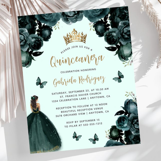 Lámina Quinceañera floral de oro verde esmeralda (Subido por el creador)