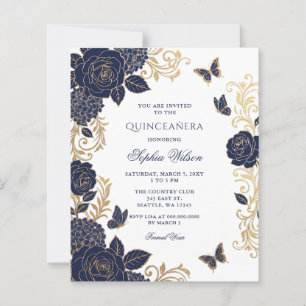 Lámina Quinceañera Floral Mariposa Oro Azul Presupuesto