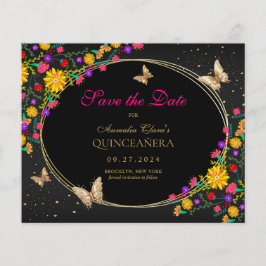 Lámina Quinceanera floral mexicana de oro negro