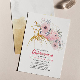 Lámina Quinceanera floral presupuesto Faux Gold Vress Cum