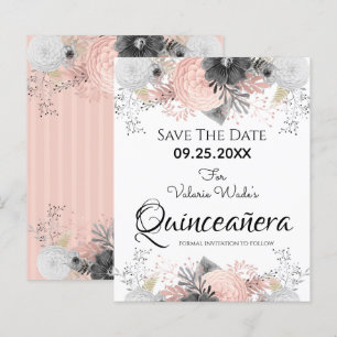 Lámina Quinceanera floral rosa de Rubor Guardar la fecha