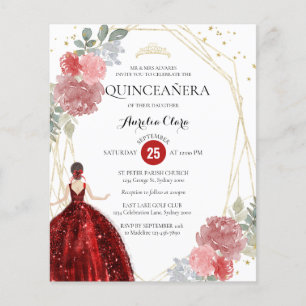 Lámina Quinceañera geométrica floral roja de rubí para pr