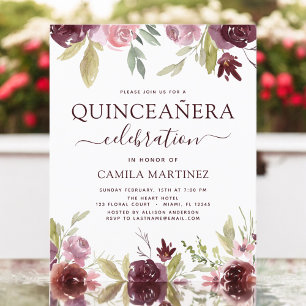 Lámina Quinceañera Presupuesto Burdeos Rosa Floral