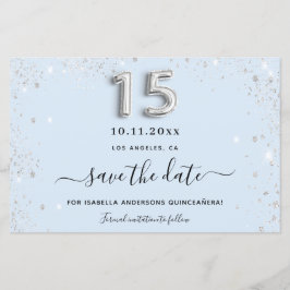 Lámina Quinceanera purpurina de plata azul bebé guardar l