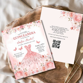 Lámina Quinceañera QR Code Rubor Rosa Floral rosa