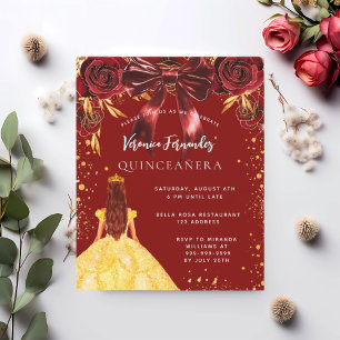Lámina Quinceanera rojo vestido dorado arco invitación fl