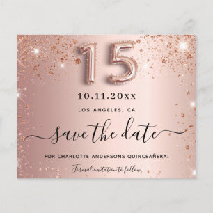 Lámina Quinceanera rosa purpurina de oro guardar la tarje