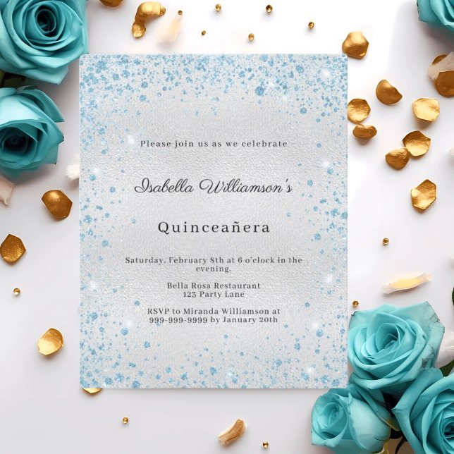 Lámina Quinceanera silver blue winter party invitation (Subido por el creador)