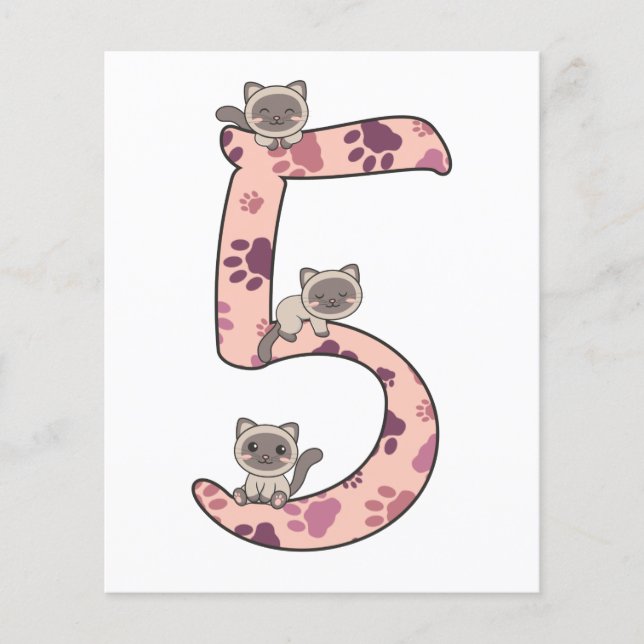 Lámina Quinto Cumpleaños De Un Gato Siamés Para Niños Gat (Anverso)