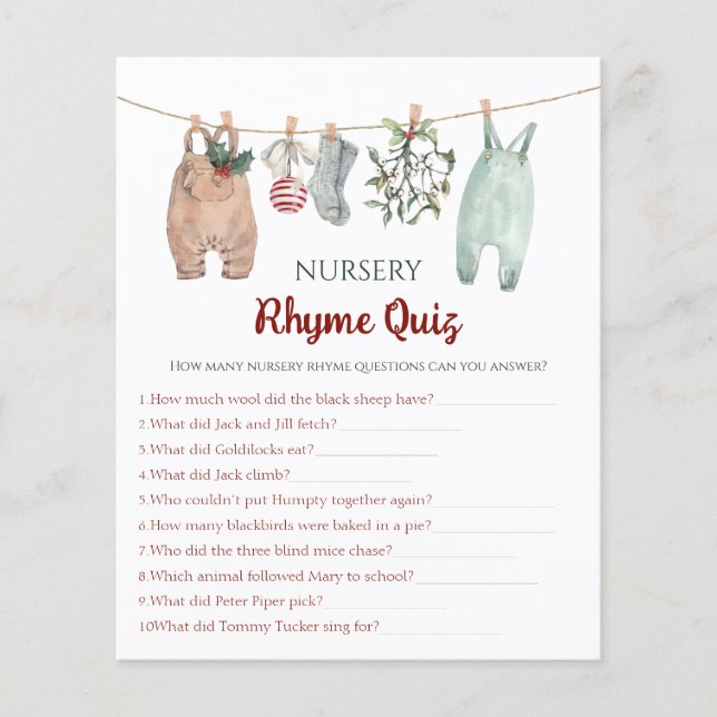 Lámina Quiz de Rimas Infantiles de Ropa de Navidad (Anverso)