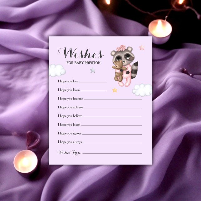 Lámina Raccoon Animal Chica Baby Shower Desea Un Bebé (Raccoon Animal Girl Baby Shower Wishes For Baby)