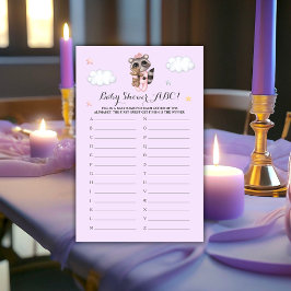 Lámina Raccoon Animal Chica Baby Shower Game ABC