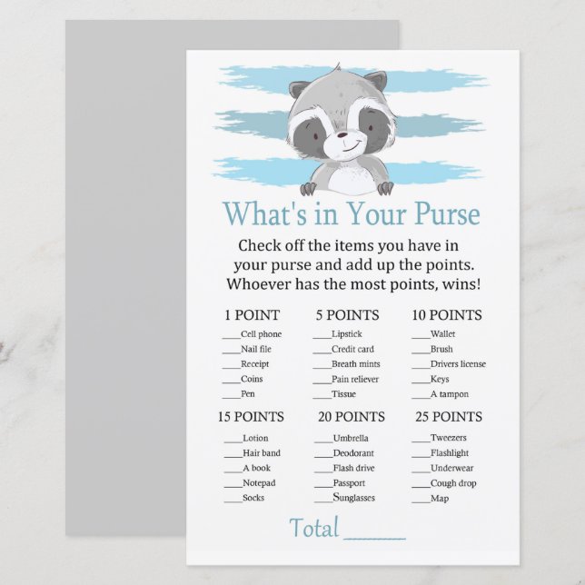 Lámina Raccoon ¿Qué hay en tu juego de bolsos? (Anverso / Reverso)