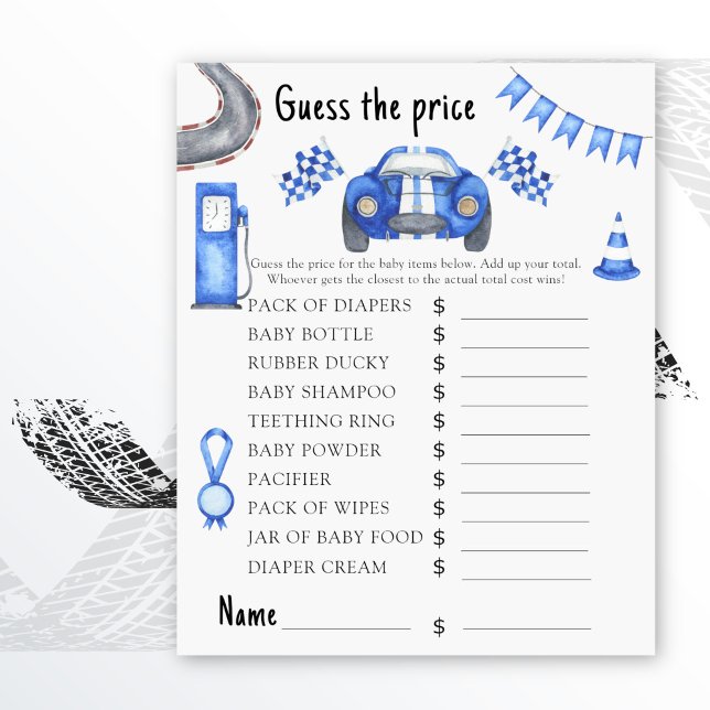 Lámina Race car baby ducha Adivina el precio! Juego (Subido por el creador)