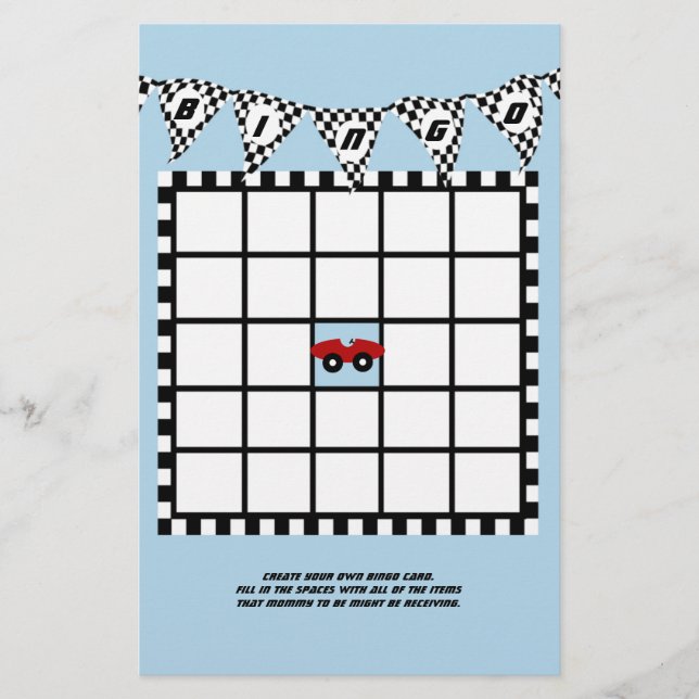Lámina Race Car Baby Shower Bingo (Anverso)