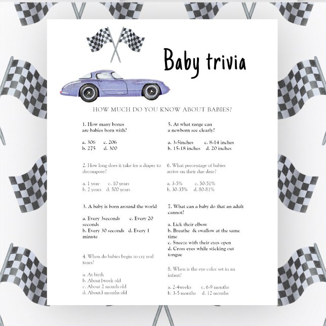 Lámina Race car car baby ducha Baby Trivia Game (Subido por el creador)