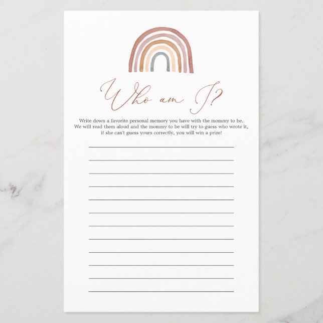 Lámina Rainbow Baby Shower ¿Quién soy? (Anverso)