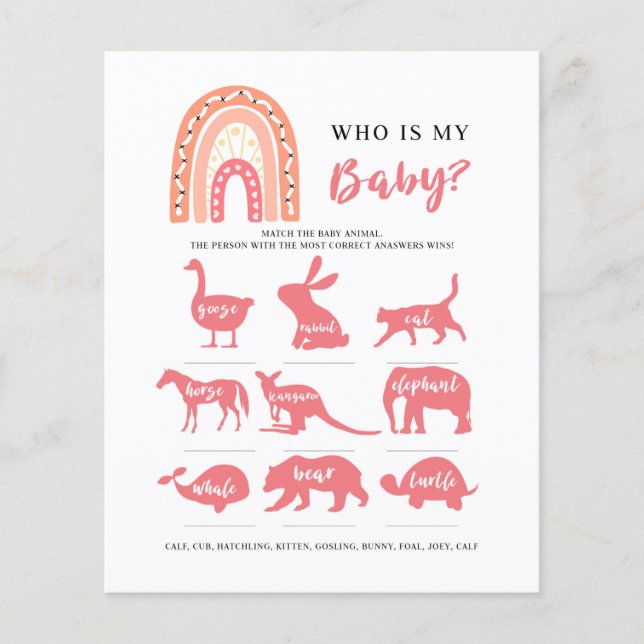 Lámina Rainbow Who is My Baby, juego de Baby Shower (Anverso)