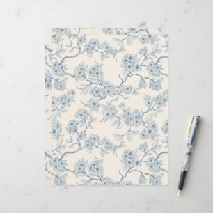 Lámina Ramas de flor de cerezo en azul y blanco apagado