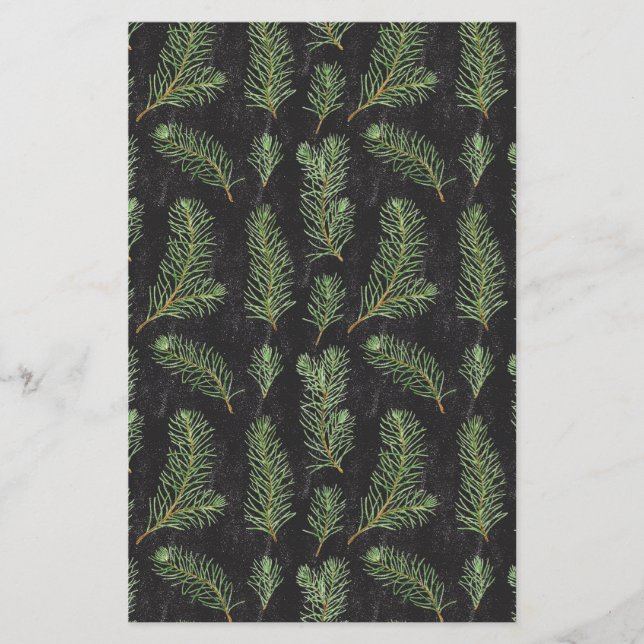 Lámina Ramas de pino acuarela sobre fondo negro. (Anverso)