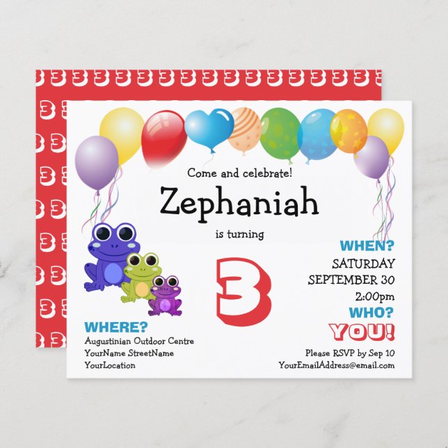 Lámina Ranas Cute Globos Niños Cualquier Cumpleaños De Ed (Anverso / Reverso)