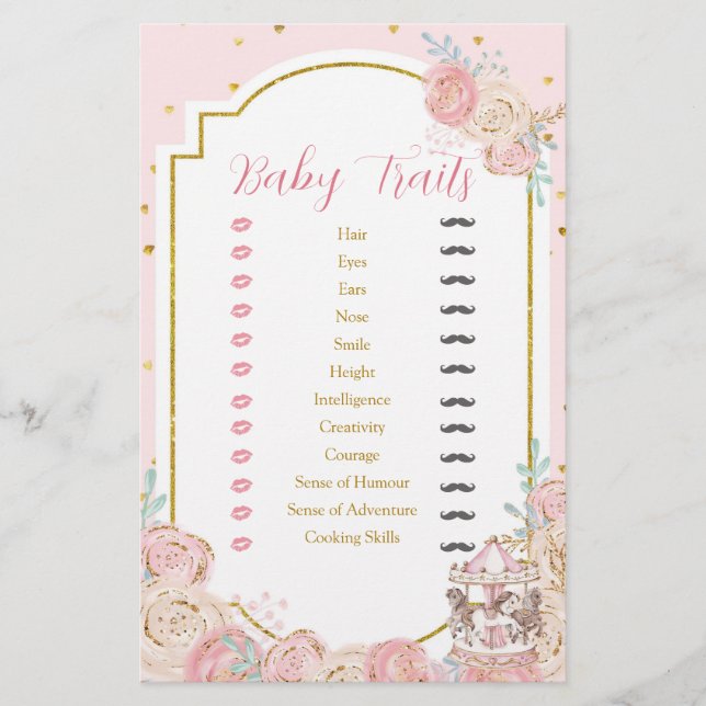 Lámina Rasgos de bebé de carrusel mágico rosa y dorado (Anverso)