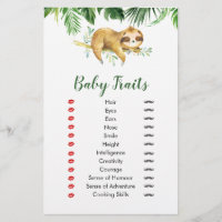 Rasgos para bebé de niño tropical Sloth Baby Showe