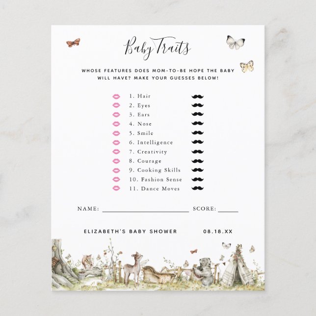 Lámina Rasgos para bebés | Juego Baby Shower (Anverso)