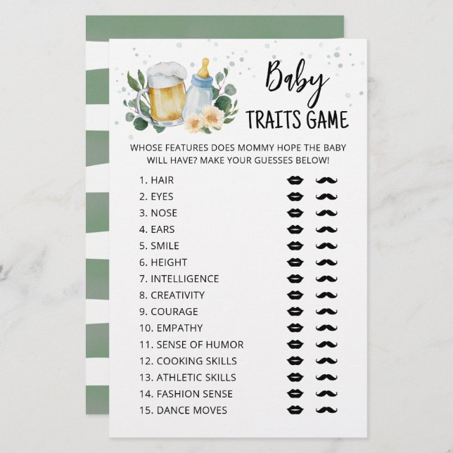 Lámina Rasgos para el bebé Juego Verdor Bebé está prepara (Anverso / Reverso)