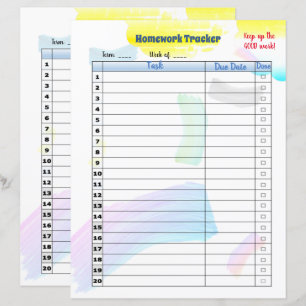 Lámina Rastreador de tareas para estudiantes de Rainbow P